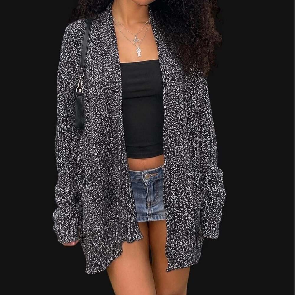 Full Tilt Essentials Black and White Marled Open Cardigan